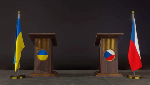 Ukraine Czech Flags Ukraine Czech Flag Ukraine Czech Negotiations Rostrum — Photo