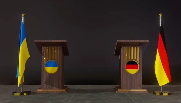 Ukrajina Německá Vlajka Ukrajina Německo Jednání Ukrajině Německu Rostrum Projev — Stock fotografie