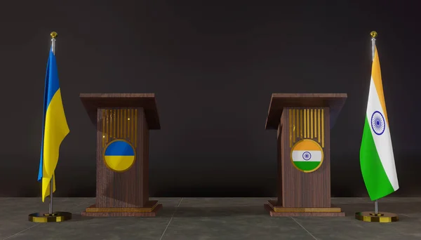 Flaggor Från Ukraina Och Indien Ukraina Och Indien Flagga Förhandlingar — Stockfoto