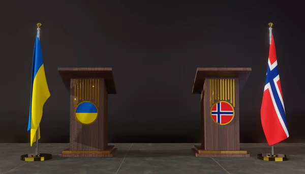 Ukraine Norway Flags Ukraine Norway Flag Ukraine Norway Negotiations Rostrum — Photo