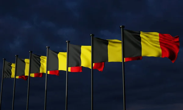 Belgium Flags Belgium Flag Dark Sky Clouds Flags Background Work — Foto de Stock