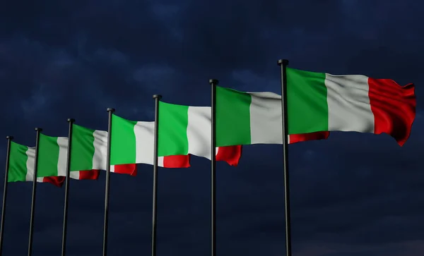 Італійські Прапори Прапор Італії Темним Небом Хмарами Задня Частина Прапора — стокове фото