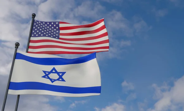 USA and Israel flags, United States flag and Israel flag. with blue sky and clouds. 3D work and 3D image