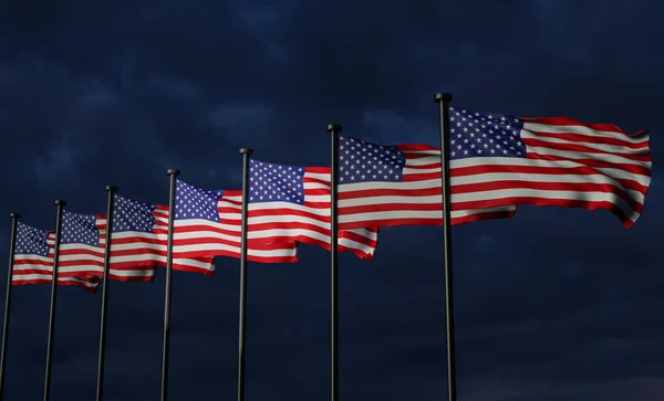 Usa Flaggen Usa Flagge Mit Dunklem Himmel Und Wolken Flaggen — Stockfoto