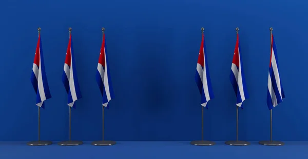キューバ首脳会議や会議のコンセプト 青い背景にキューバ国旗 3Dイラストと3D作品 — ストック写真