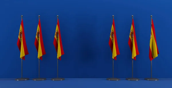 スペイン首脳会議や会議のコンセプト 青の背景にスペインの旗 3Dイラストと3D作品 — ストック写真