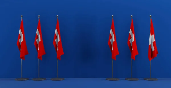 Schweiz Summit Meeting Concept 蓝色背景上的瑞士国旗 3D插图和3D作品 — 图库照片