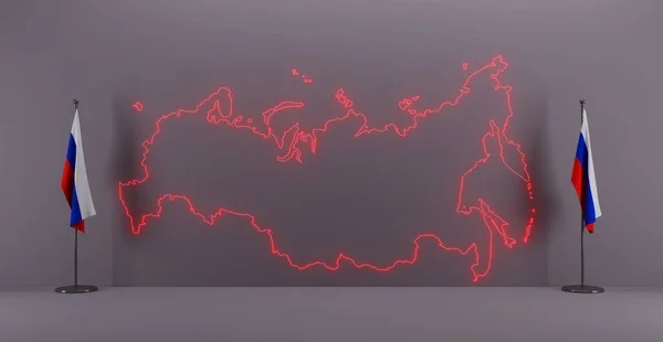 俄罗斯国旗和俄罗斯地图 俄罗斯的国旗 3D说明和3D工作 — 图库照片