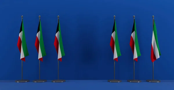 Cimeira Kuwait Conceito Reunião Bandeiras Kuwait Fundo Azul Ilustração Trabalho — Fotografia de Stock