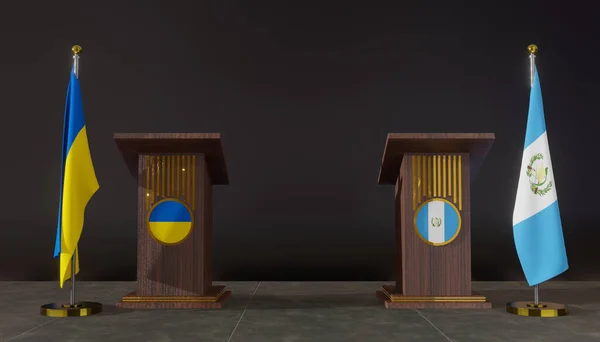 Ukraine Guatemala Flags Ukraine Guatemala Flag Ukraine Guatemala Negotiations Rostrum — 스톡 사진