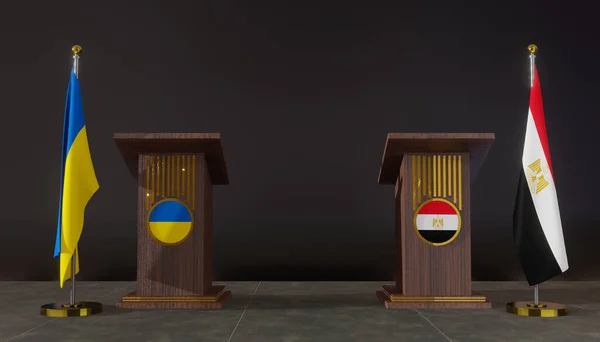 Ukraine Egypt Flags Ukraine Egypt Flag Ukraine Egypt Negotiations Rostrum — Photo