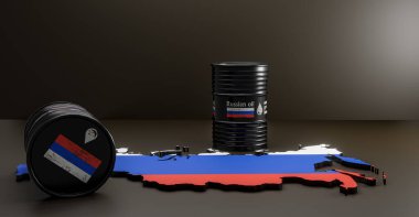 Rus petrolü, petrol varili geçmişi, Rusya haritası, Rus petrolüne yaptırımlar. 3B çalışma ve 3B illüstrasyon