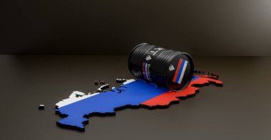 Rus petrolü, petrol varili geçmişi, Rusya haritası, Rus petrolüne yaptırımlar. 3B çalışma ve 3B illüstrasyon
