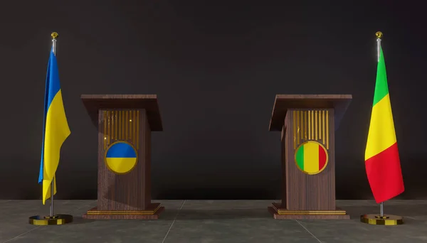Ukraine Mali Flags Ukraine Mali Flag Ukraine Mali Negotiations Rostrum — Photo