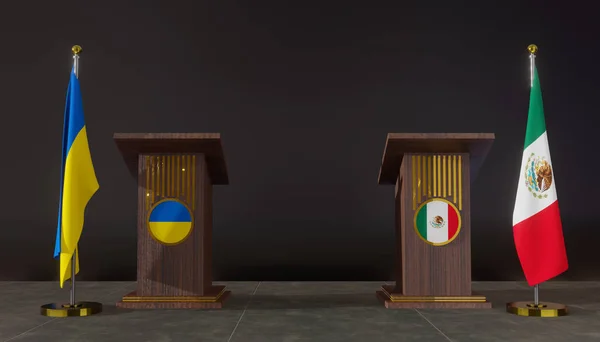 Ukraine Mexico Flags Ukraine Mexico Flag Ukraine Mexico Negotiations Rostrum — 스톡 사진