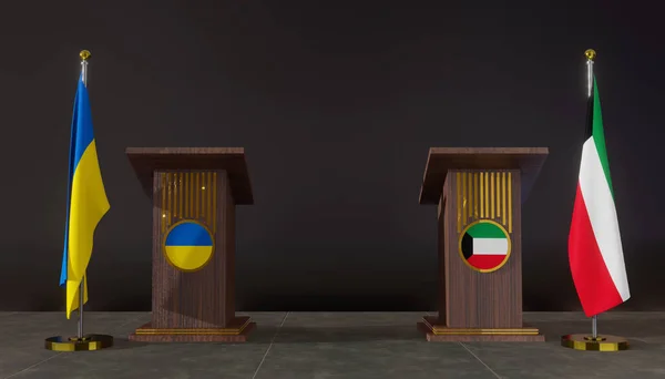 Ukraine Kuwait Flags Ukraine Kuwait Flag Ukraine Kuwait Negotiations Rostrum — Photo