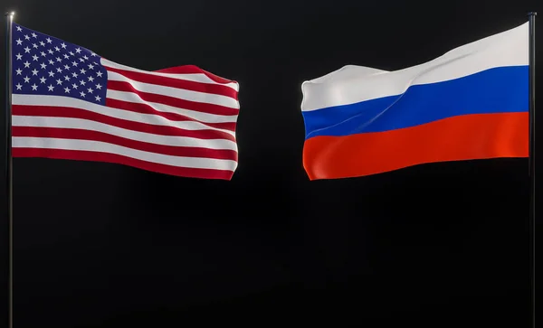 美国Vs俄罗斯 美国国旗和俄罗斯国旗 危机概念 3D作品和3D图像 复制空间 — 图库照片