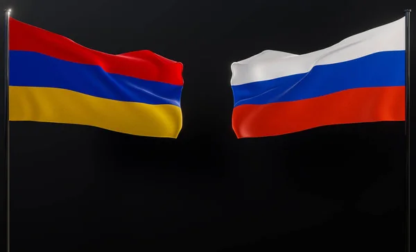 Armenia VS Russia, flag Armenia and flag Russia. 3D work and 3D image. Copy Space