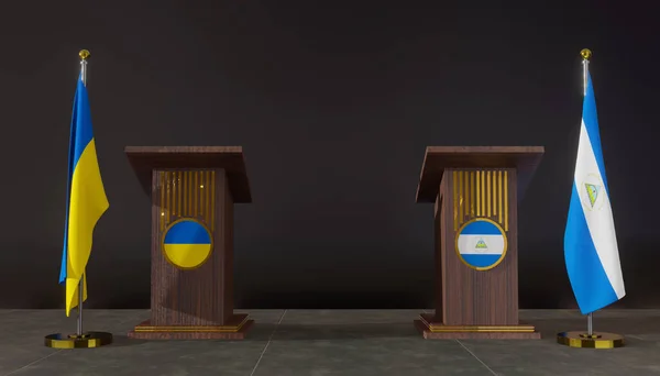 乌克兰和尼加拉瓜的国旗 乌克兰和尼加拉瓜的国旗 乌克兰和尼加拉瓜的谈判 说话的罗密欧 3D作品和3D图像 — 图库照片