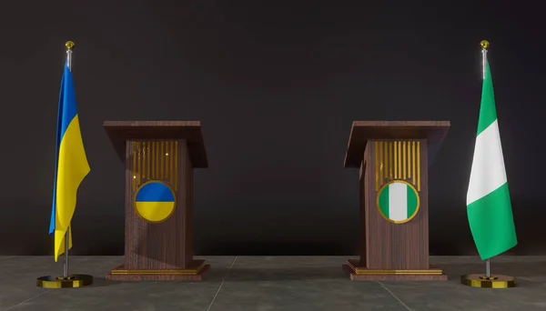 Ukraine Nigeria Flags Ukraine Nigeria Flag Ukraine Nigeria Negotiations Rostrum — Photo