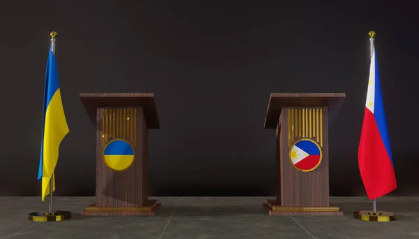 Ukraine Philippines Flags Ukraine Philippines Flag Ukraine Philippines Negotiations Rostrum — Photo