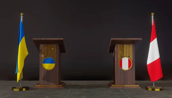 乌克兰和秘鲁的国旗 乌克兰和秘鲁的国旗 乌克兰和秘鲁的谈判 说话的罗密欧 3D作品和3D图像 — 图库照片