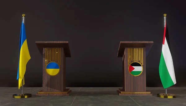 Ukraine Palestine Flags Ukraine Palestine Flag Ukraine Palestine Negotiations Rostrum — Photo