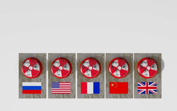Кнопка Запуску Ядерної Зброї Росія Сша Франція Китай Велика Британія — стокове фото