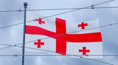 Georgia 'ya yaptırımlar. Georgia dikenli telli bayrak. 3B çalışma ve 3B illüstrasyon