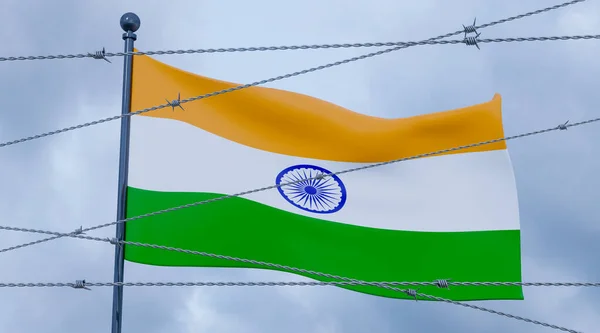 Sanctions India Flag India Barbed Wire Work Illustration — Stock Photo, Image