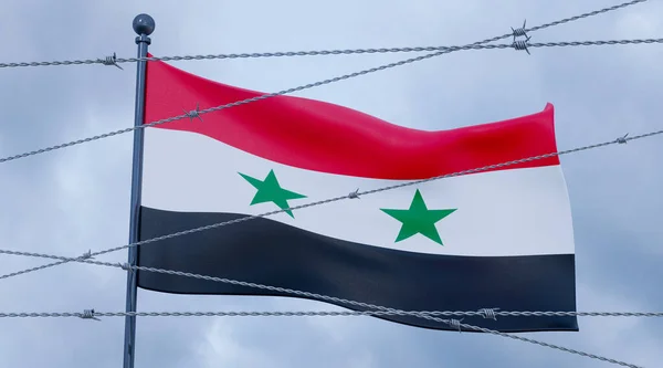 Sanctions Syria Flag Syria Barbed Wire Work Illustration — Zdjęcie stockowe