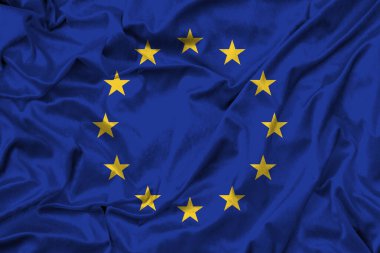 Kumaş dokusunda Avrupa bayrağı. 3D çalışma ve 3B resim