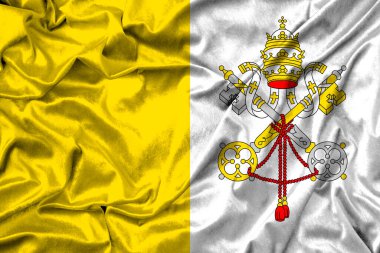 Kumaş dokusunda Vatikan bayrağı. 3D çalışma ve 3B resim