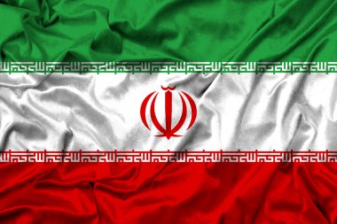 Kumaş dokusunda İran bayrağı. 3D çalışma ve 3B resim