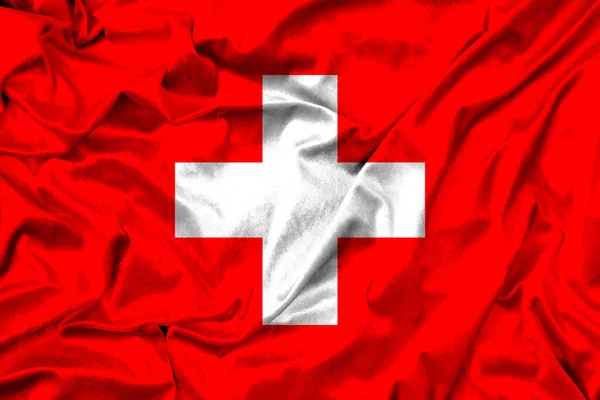生地の質感にスイス国旗 3D作品と3D画像 — ストック写真