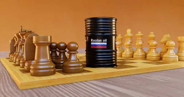 Russisches Barrel Hintergrund Russland Flagge Auf Barrel Mit Stacheldraht Sanktionen — Stockfoto