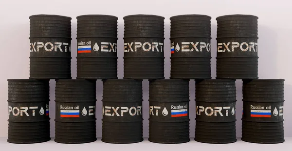 Russian Oil Oil Barrel Background Russia Flag Barrel Sanctions Russia — Stock Photo, Image