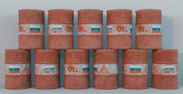 Russian Oil Oil Barrel Background Russia Flag Barrel Sanctions Russia — стокове фото