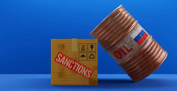 Russian Oil Oil Barrel Background Russia Flag Barrel Sanctions Russian — 스톡 사진