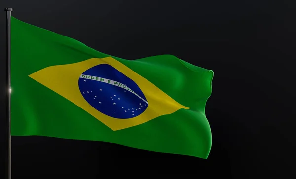 Flag Brazil Fabric Flag Brazil Black Background Copy Space Work — Stockfoto