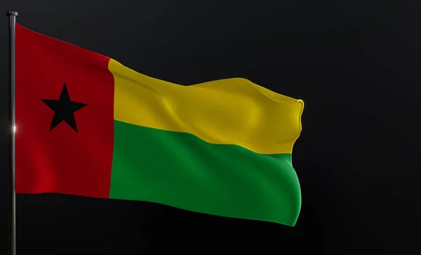 Flagge Guinea Bissau Stofffahne Guinea Bissau Auf Schwarzem Hintergrund Kopierraum — Stockfoto