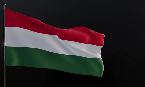 Flag Hungary Fabric Flag Hungary Black Background Copy Space Work — Stock Photo, Image