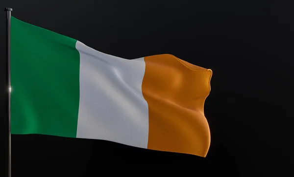 Σημαία Ιρλανδίας Σημαία Ύφασμα Ιρλανδία Στο Μαύρο Φόντο Αντιγραφή Χώρου — Φωτογραφία Αρχείου