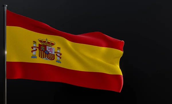 Bandera España Bandera Tela España Sobre Fondo Negro Copiar Espacio — Foto de Stock