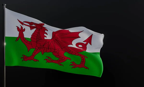 Bandiera Wales Bandiera Tessuto Galles Sullo Sfondo Nero Ricevuto Lavoro — Foto Stock