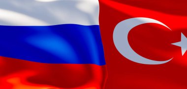 Russia and Turkey flags. Russia flag and Turkey flag. 3D work and 3D image
