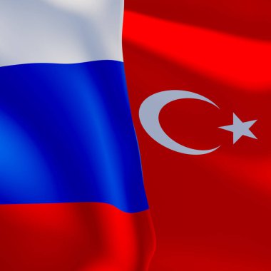 Russia and Turkey flags. Russia flag and Turkey flag. 3D work and 3D image