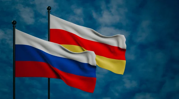 Russia North Ossetia Flags Russia North Ossetia Dark Blue Sky — Stock Photo, Image