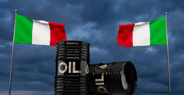 Italy Oil Oil Barrel Background Italy Flag Barrel Oil Italy — Stockfoto