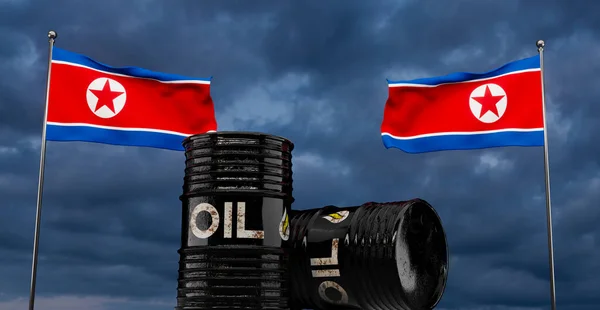 North Korea Oil Oil Barrel Background North Korea Flag Barrel — стокове фото